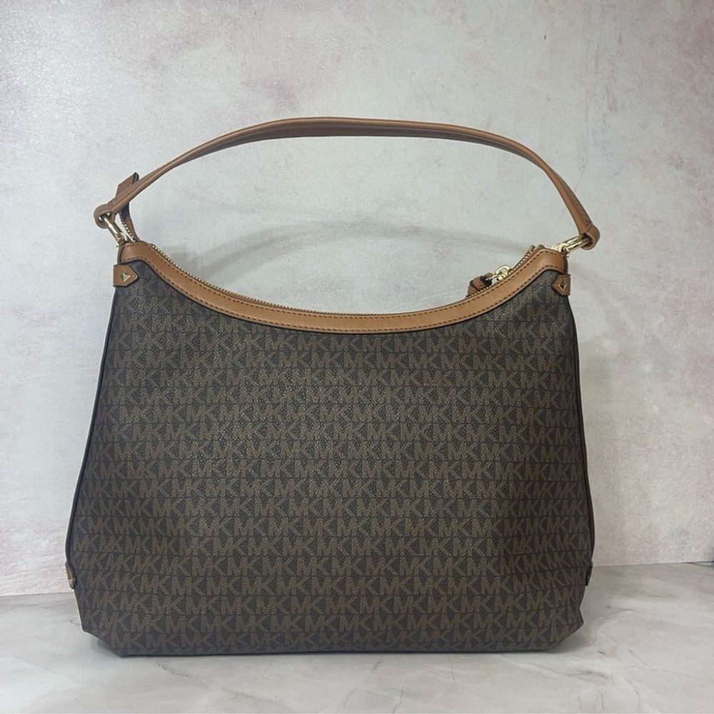 Michael Kors Maeve Signature Logo Hobo Shoulder Bag Brown - Picture 4 of 7